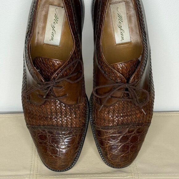 Mezlan Mens Dress Shoes Woven Leather Genuine Crocodile Croc Brown Size 11 W main image 7